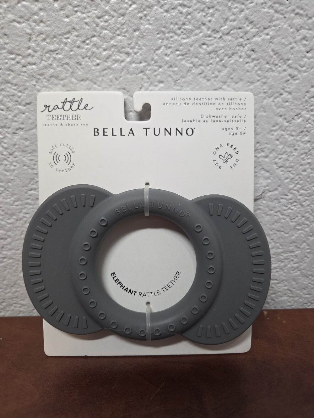 Bella Tunno Elephant Rattle Teether - Gray Nwt